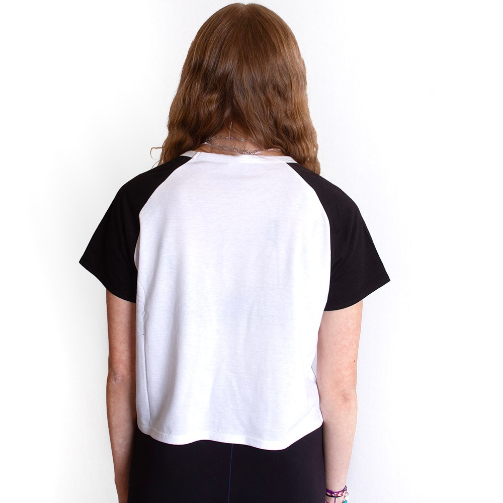 Interlocking UO, Zoozatz, Black, Crop Top, Polyester Blend, Women, Raglan, Color block design, T-Shirt, 741743